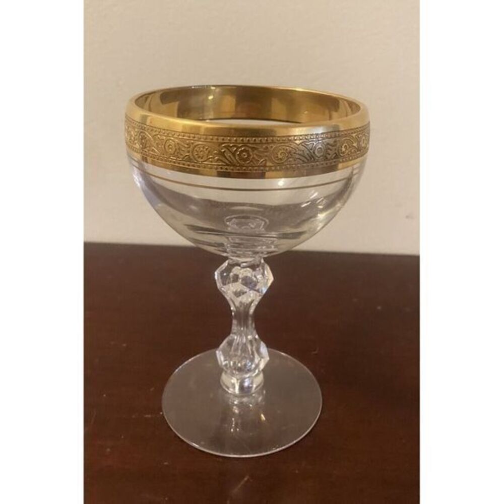 Tiffin Franciscan Westchester Glass Champagne Sherbet Gilt Trim EUC